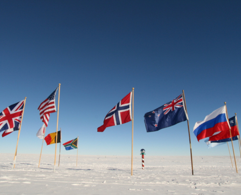 flagg som vaier i sne