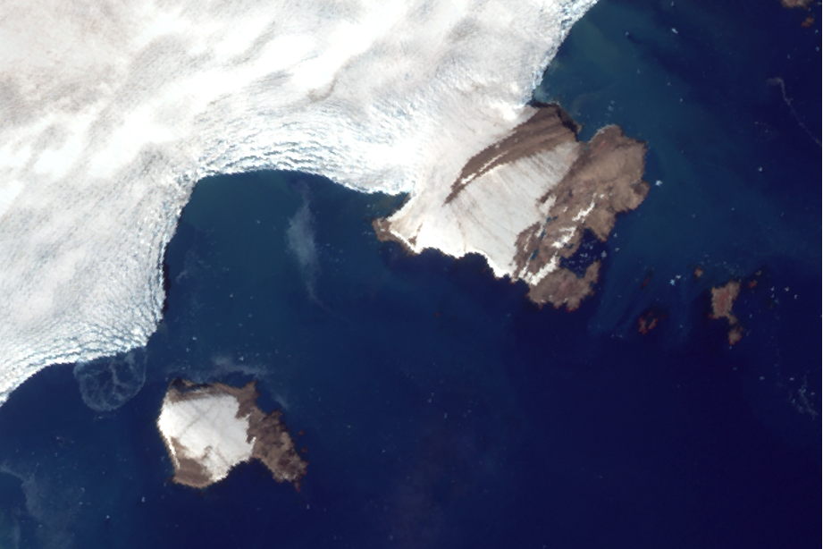 Satellittfoto av bre og øy